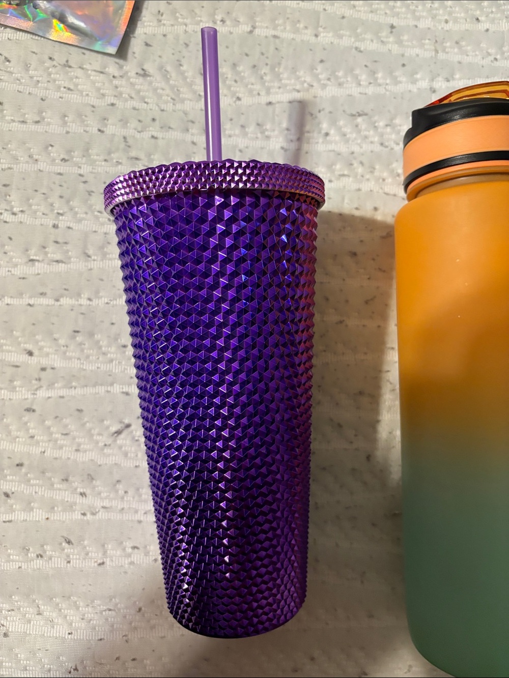 Purple Textured Tumbler & Orange-Green Gradient Water Bottle - Picture 2 of 10